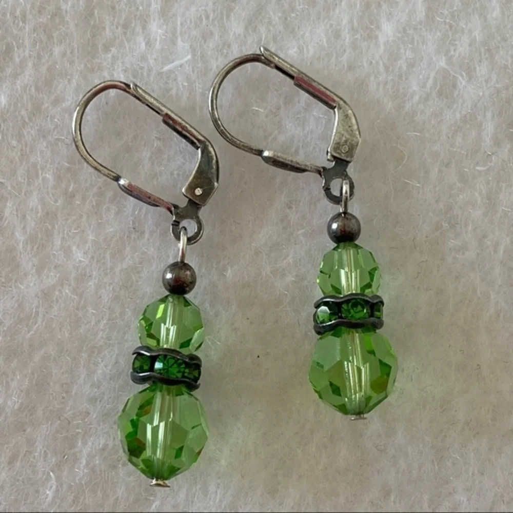 Handmade 925 Silver Peridot Green Crystal Beaded Ball Drop Earrings NEW